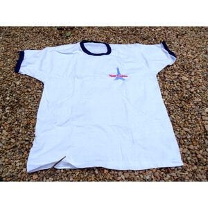 Vintage XL Kings Dominion Eiffel Tower Ringer Tee Amusement Park White Blue Thin